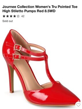 Journee Collection Red Patent T-Strap Pointed Toe Stiletto Pumps